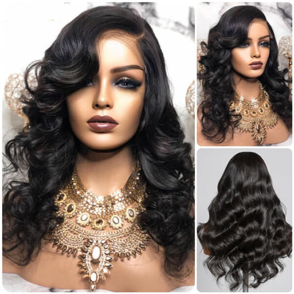 Luvme Graceful C Parted Body Wave 5x5 Closure Lace Glueless Wigs with Bangs