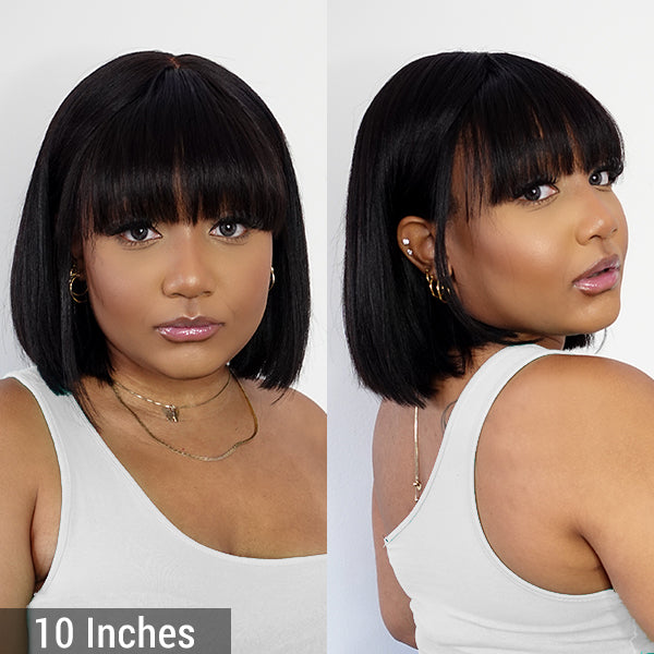 Yaki Wig, Realistic Yaki Straight Bob With Bangs Minimalist Undetectable Lace Wig