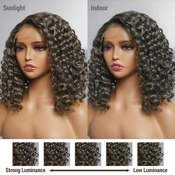 Glueless Salt and Pepper 4x4 Closure Lace Curly Bob Wigs | Pre-plucked