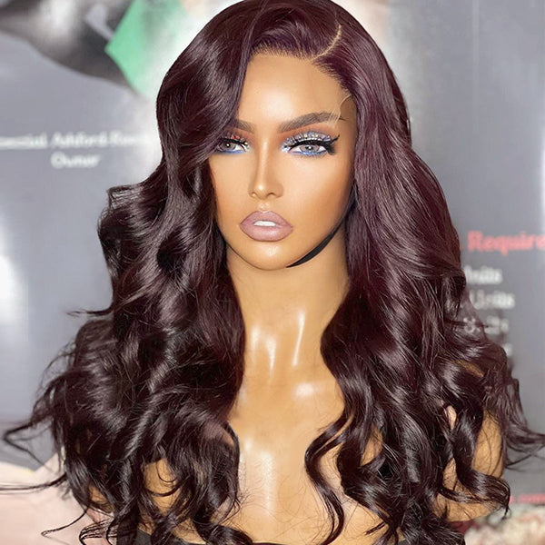 Classic Dark Plum Body Wave 5x5 Closure Undetectable Lace Glueless Wigs