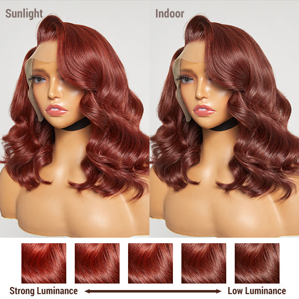 Color difference illustration of Phenix Copper Red Body Wave 13x4 Frontal Lace Wig Pre-plucked | Limited Design