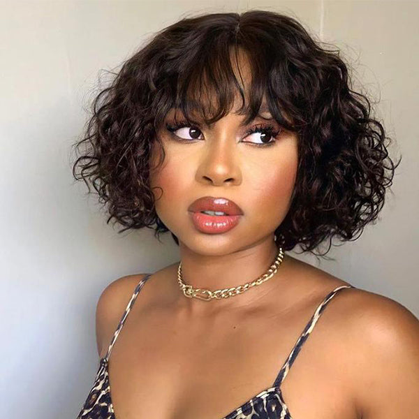 Short Cut Curly Minimalist Undetectable Lace Closure Wig With Bangs