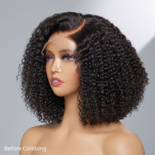 Side view of Poppin and Classic Afro Curly Glueless 5x5 Closure Lace Wig