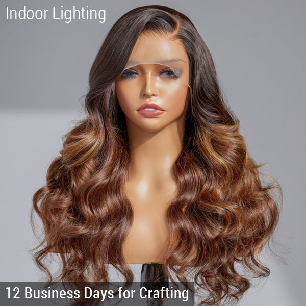 Amanda Honey Brown Highlight Ombre 13x4 Lace Front Wig Side Part | Limited Design