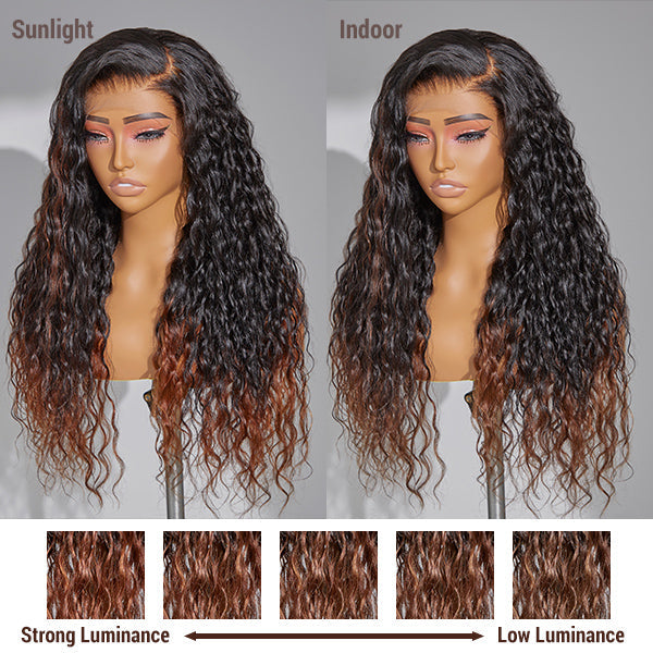 Mabel Sweety Brown Tails Highlight Water Wave Undetectable 13x4 Lace Front Wig Side Part | Limited Design