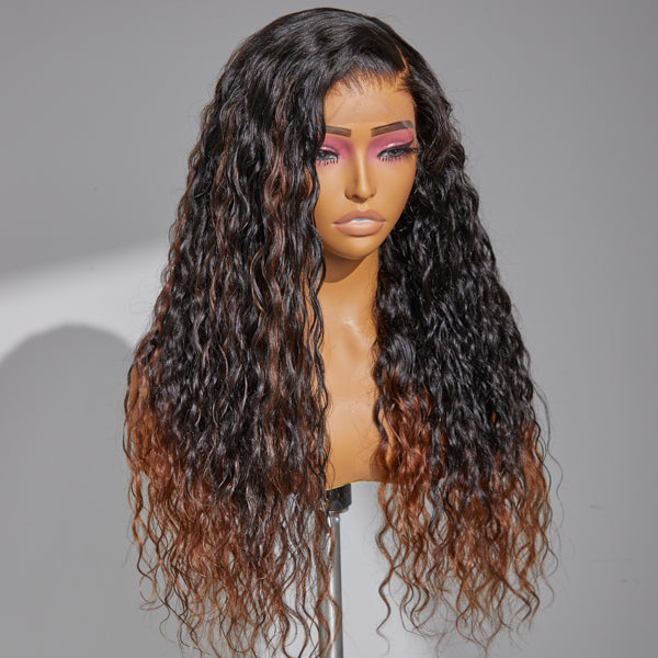 Mabel Sweety Brown Tails Highlight Water Wave Undetectable 13x4 Lace Front Wig Side Part | Limited Design