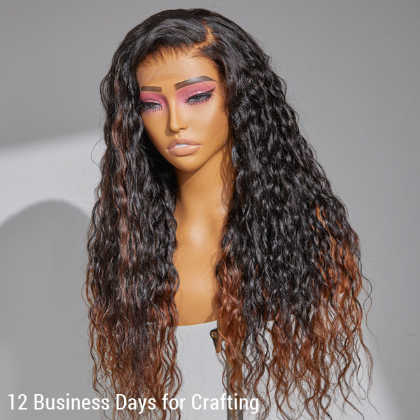 Mabel Sweety Brown Tails Highlight Water Wave Undetectable 13x4 Lace Front Wig Side Part | Limited Design