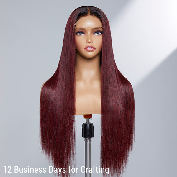 Patricia Burgundy Reddish Long Silky Straight 5X5 Invisible Closure Lace Wig | Limited Design