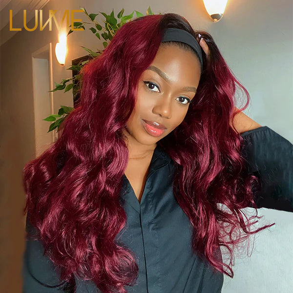 Peluca con diadema de color ciruela de azúcar de longitud larga Luvme con raíz negra natural | Ponte y listo 