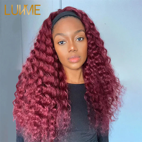 Luvme Sugar Plum Color Deep Wave Headband Wig (Get Free Trendy Headbands)   headband wigs headband wig human hair curly headband wig