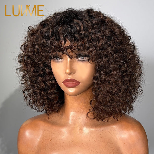 Luvme Throw On & Go Glueless Ombre Brown Short Curly Fringe Wig With Bangs Frames The Face