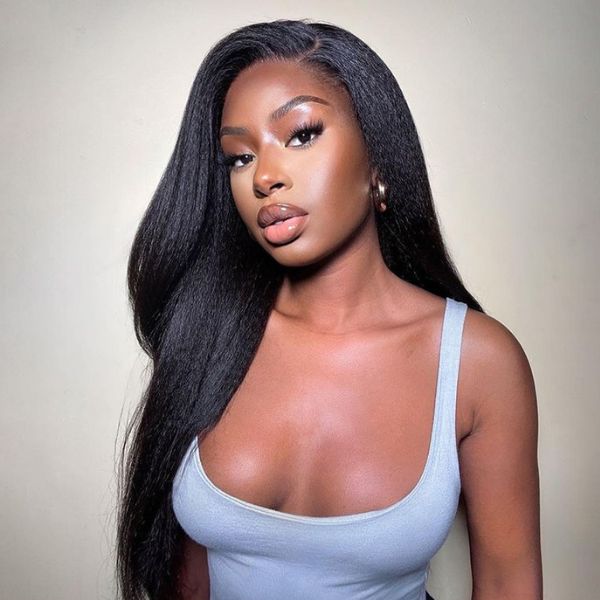 Kinky Straight Wig, Natural Kinky Straight Undetectable Invisible Lace Wig