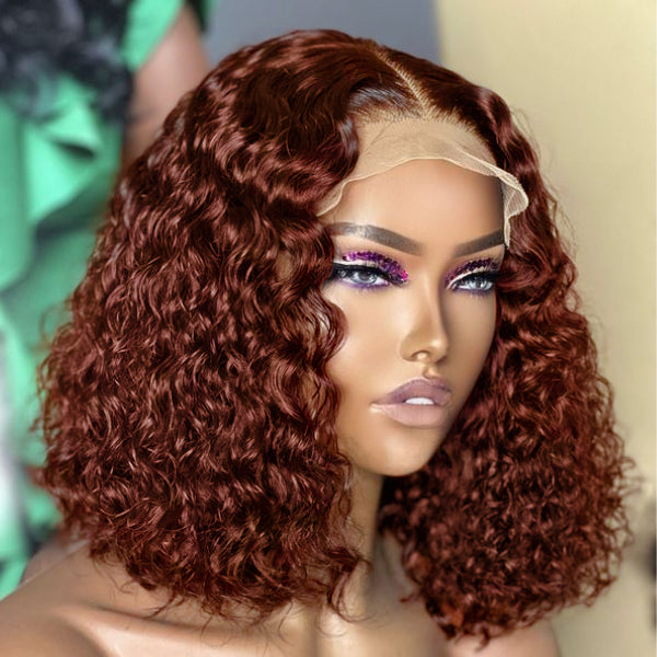 Reddish Brown Glueless Closure  Lace Curly Wig | Pre-plucked