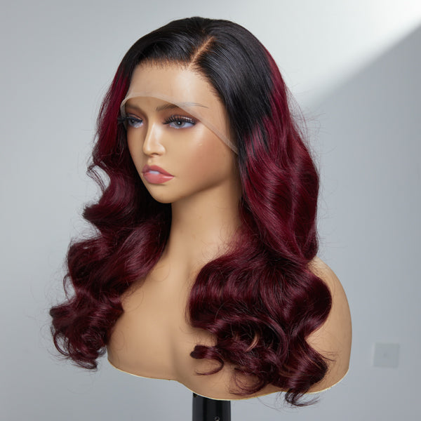 Right view of Trendy Burgundy Loose Wave Hair 13x4 Lace Frontal Wig | Pre-plucked