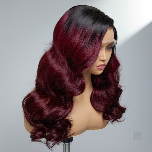 Left view of Trendy Burgundy Loose Wave Hair 13x4 Lace Frontal Wig | Pre-plucked