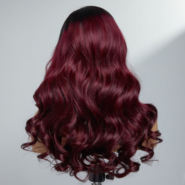 Back view of Trendy Burgundy Loose Wave Hair 13x4 Lace Frontal Wig | Pre-plucked