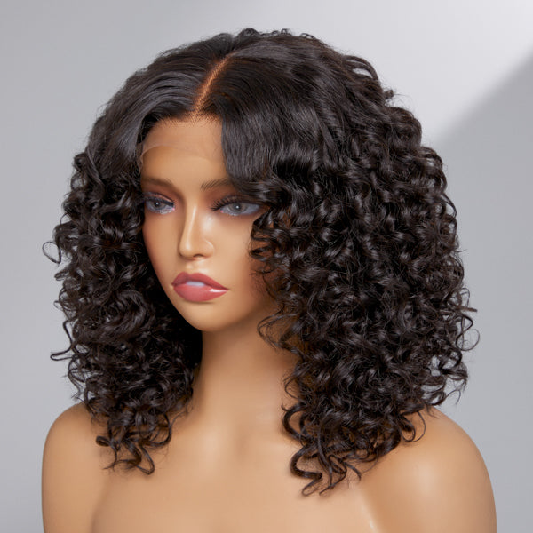 4x4 Closure Lace Layered Short Curly Mid Parted Glueless Wig