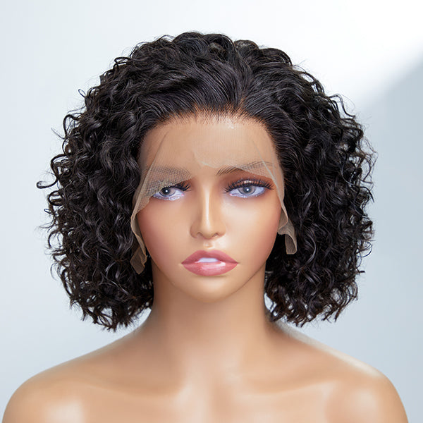 Slick Back Short Cut Curly Glueless Compact 13X4 Frontal Lace Wig