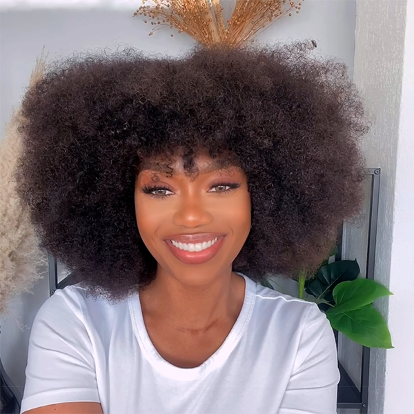 Afro Wig, Fluffy Afro Curl Wig With Natural Fringe