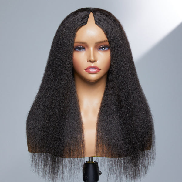 Glueless & Protective Kinky Straight V Part Wig Human Hair