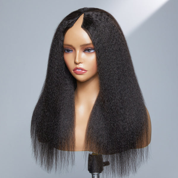 Kinky Straight Wig, Glueless & Protective Kinky Straight V Part Wig Human Hair