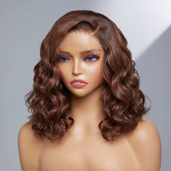Chocolate Light Brown Wavy Undetectable Minimalist Glueless Lace Wig | Side Part Fall Wig