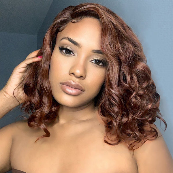 Loose Wave Wig, Chocolate Light Brown Wavy Undetectable Minimalist Glueless Lace Wig | Side Part Fall Wig