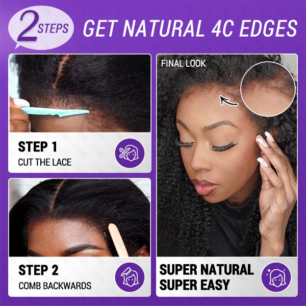 Afro Wig, 4C Edges | Realistic Afro Kinky Edges Free Parting 13x4 Undetectable Lace Front Wig | Afro Inspired