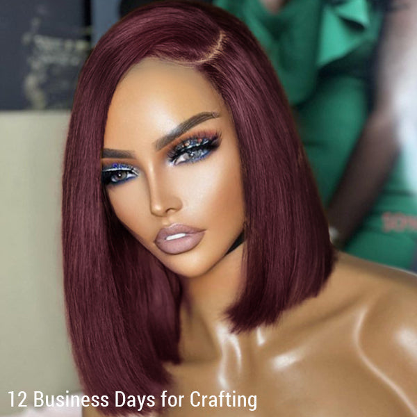 Classic Burgundy Asymmetric Glueless 4x4 Closure Lace Bob Wig with Bangs | Limited Design