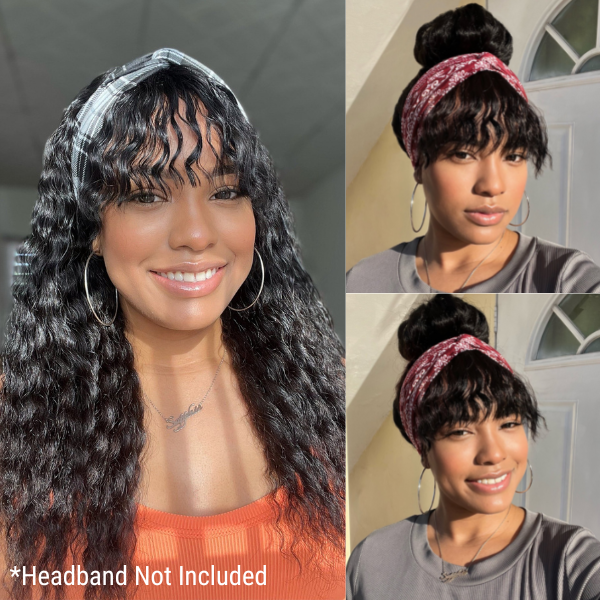 Romantic Bohemian Curly Minimalist Lace Glueless Wig with Cute Bangs