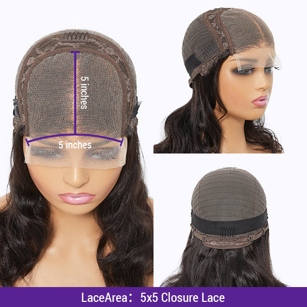 Loose Wave Wig, Daily Face Framing Cute Bangs 5x5 Closure Lace Glueless Wig
