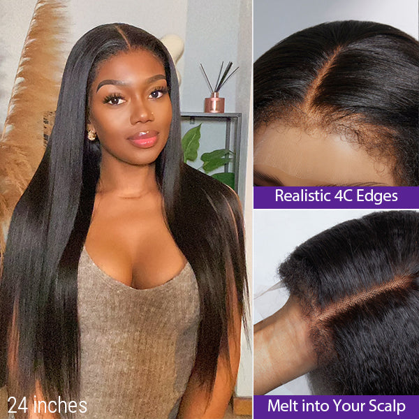 4C Edges | Natural Yaki Kinky Edges Free Parting 13x4 Undetectable Lace Front Wig | Afro Inspired  Afro Wigs African American Wigs Human Hair Wig African American 