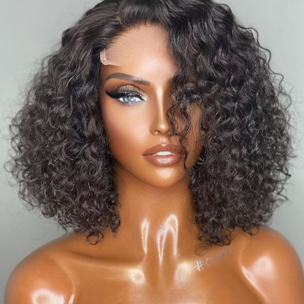 Short Deep Wave Curly Lace Closure Bob Wig