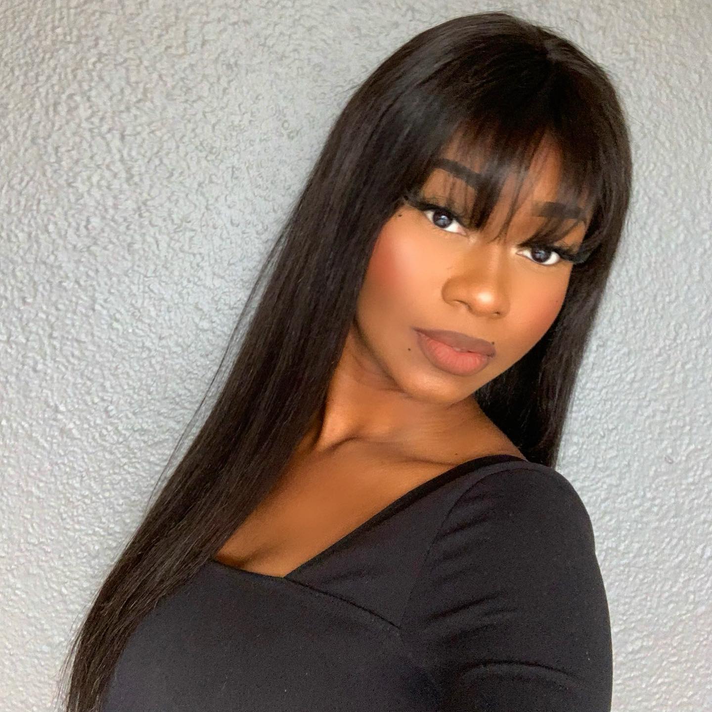 Full Long Straight Bang Human Hair Wig