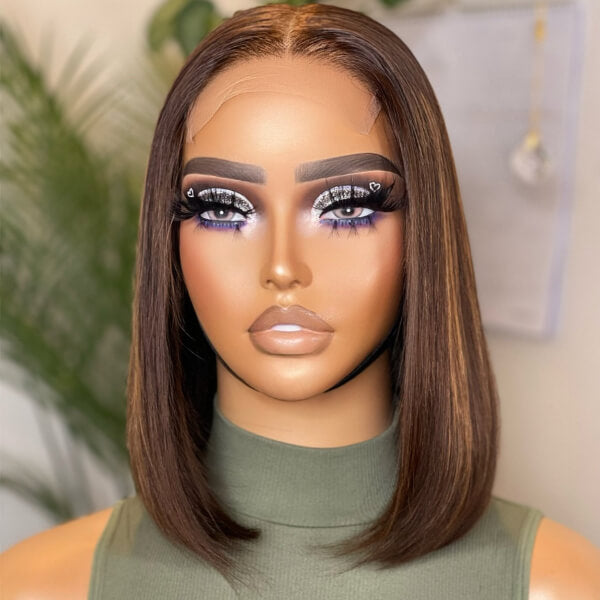 Bob Wig, Brown Wig, Straight Wig, Closure Wig, Highlights Wig
