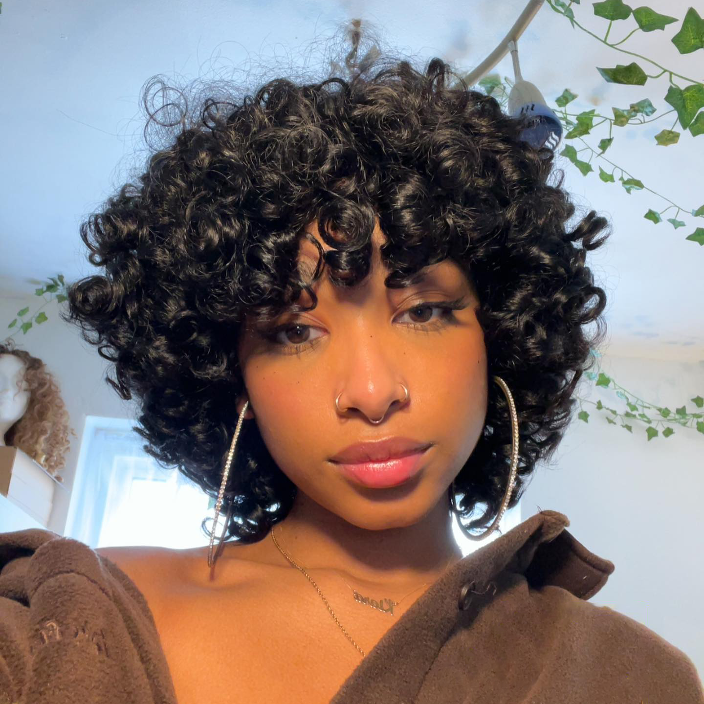 Natural Super Double Drawn Rosy Curl Wig With Bang