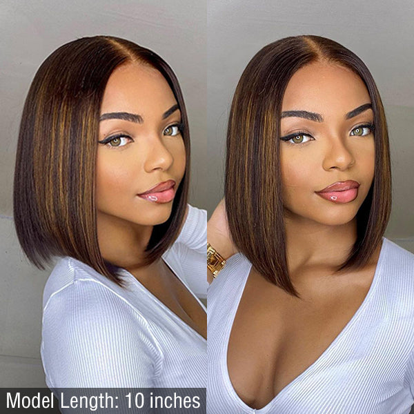 Welcome Back | Chestnut Brown Highlights Straight 4x4 Closure Bob Wig | Natural Hairline