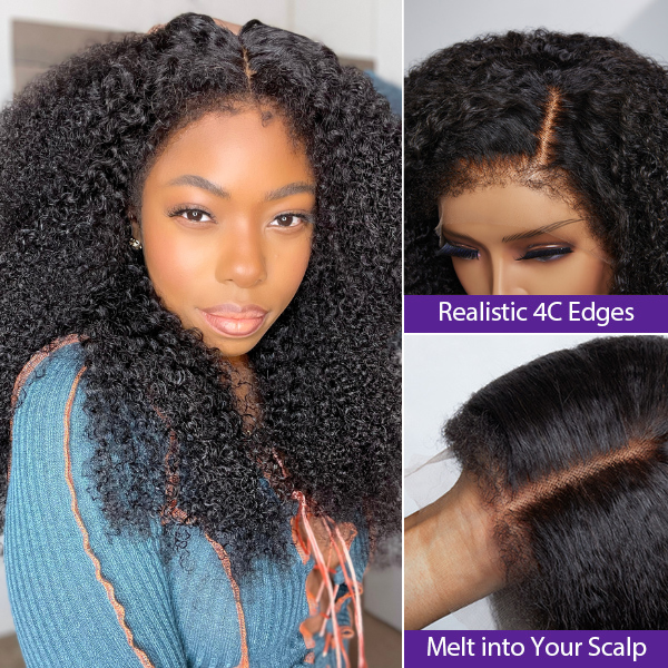 Afro Wig, 4C Edges | Realistic Afro Kinky Edges Free Parting 13x4 Undetectable Lace Front Wig | Afro Inspired