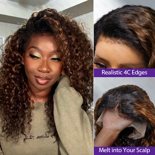 4C Edges | Ombre Brown Deep Wave Kinky Edges 13x4 Undetectable Lace Front Wig | Afro Inspired