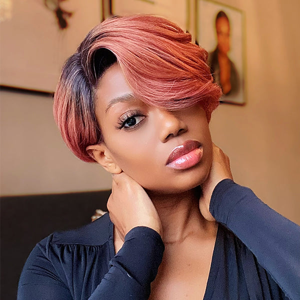 Fall Color Celebrity Style Pixie Short Cut T Part Lace Wig