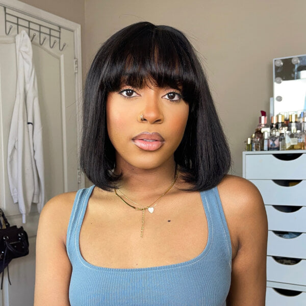 Yaki Wig, Bob Wig With Bangs, Undetectable Lace Wig