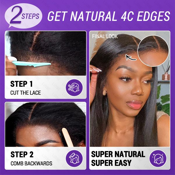 Yaki Wig, 4C Edges | Natural Yaki Kinky Edges  Free Parting 13x4 Undetectable Lace Front Wig | Afro Inspired